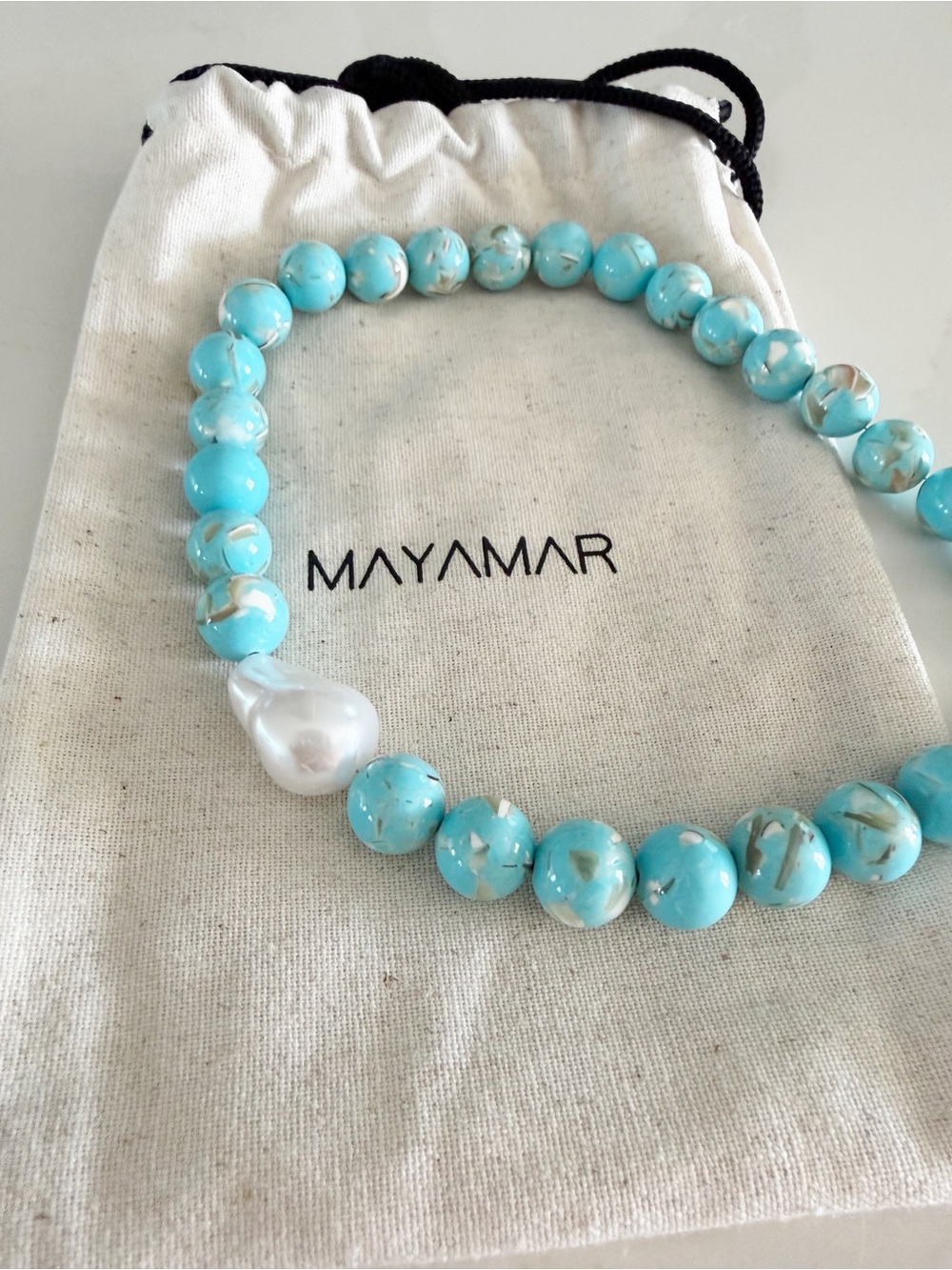 MAYAMAR Turquoise Beaded Baroque Pearl Statement Necklace NEW - Picture 4 of 6